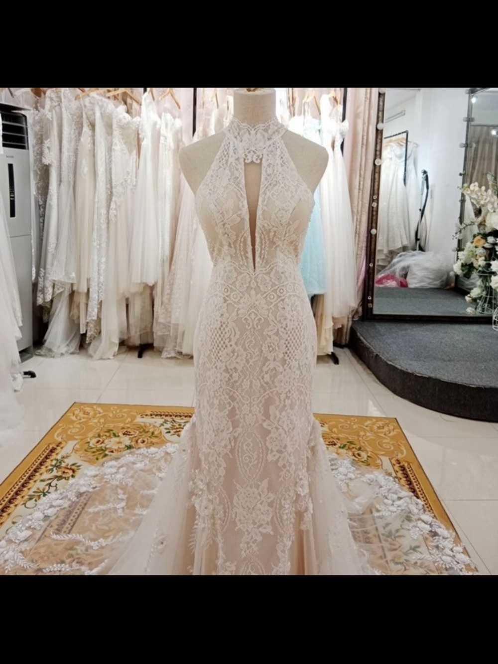 Lace Halter Mermaid Wedding Dress in Ivory